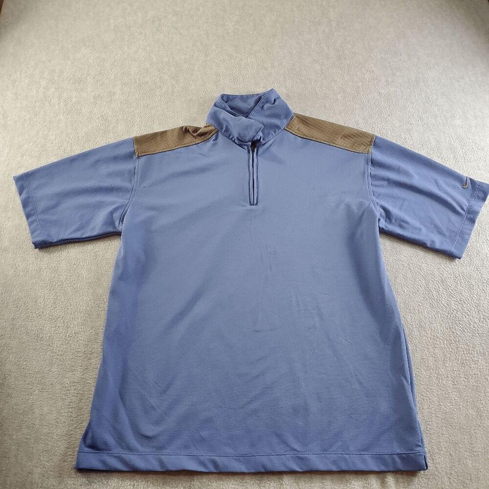 Nike Shirt Mens Medium Blue Sphere React Golf Polo Short Sleeve Logo Quarter Zip